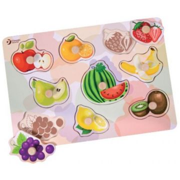 Puzzle din lemn cu manere Classic World - Fructe, 9 piese