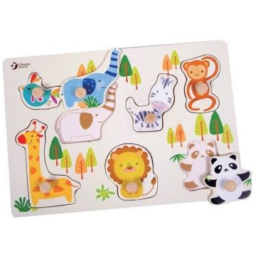 Puzzle din lemn cu manere Classic World - Gradina zoologica