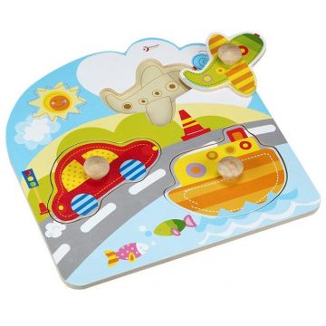 Puzzle din lemn cu manere Classic World - Vehicule