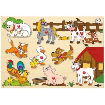 Puzzle din lemn cu manere Woody - Ferma