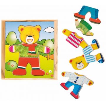 Puzzle din lemn Woody - Tata Urs cu haine