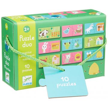 Puzzle educativ Djeco Duo din 20 de piese - Cine unde traieste?