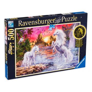 Puzzle luminos Ravensburger din 500 de piese - Unicorni in apa