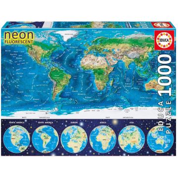 Puzzle neon Educa din 1000 de piese - Harta lumii