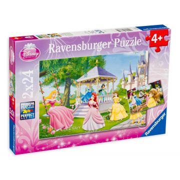Puzzle Ravensburger din 2 x 24 de piese - Printese Disney in gradina
