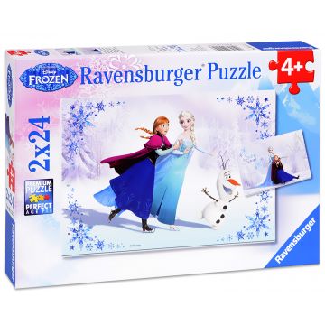 Puzzle Ravensburger din 2 x 24 de piese - Regatul de gheata - Surori pentru totdeauna