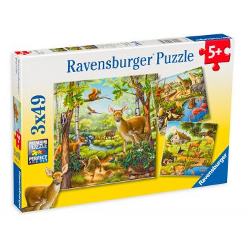 Puzzle Ravensburger din 3 x 49 de piese - Lumea animalelor
