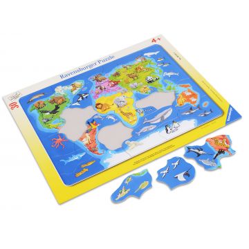 Puzzle Ravensburger din 30 de piese - Harta cu animalele lumii