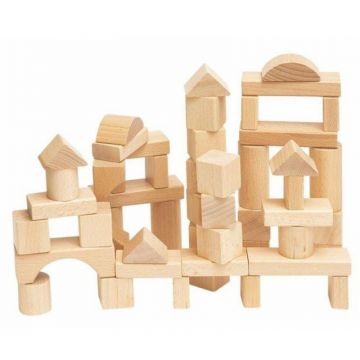 Set de construit Woody - Lemn natural, 50 de piese