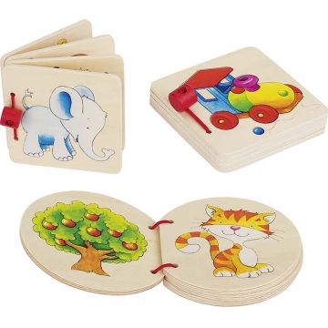 Carticica din lemn Goki - Elefant, casa, locomotiva (sortiment)