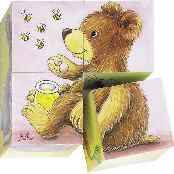 Cuburi din lemn Goki - Animale  bebelus, 4 piese