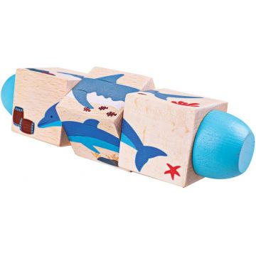Cuburi rotative din lemn Bigjigs - In mare