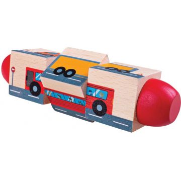 Cuburi rotative din lemn Bigjigs - Vehicule