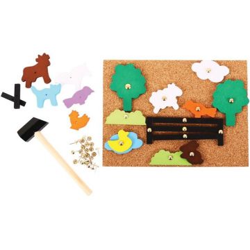 Joc creativ Bigjigs - Ferma, cu placa de pluta si ciocan