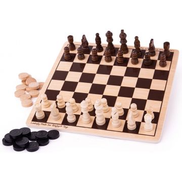 Joc din lemn 2 in 1 Bigjigs - Șah și table