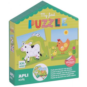 Joc pentru copii APLI - Primul meu puzzle, cu 5 animale domestice si stickere