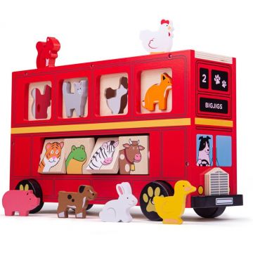 Jucarie de sortat din lemn Bigjigs - Autobuz cu animalute