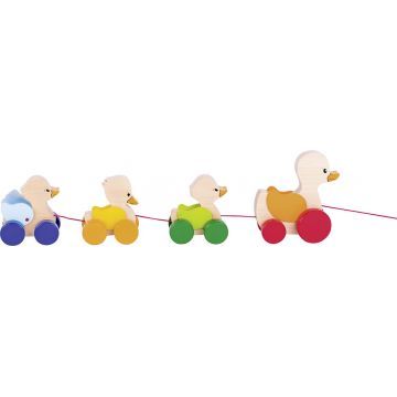 Jucarie din lemn de impins Goki - Familia de rate