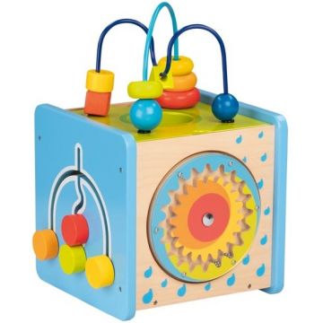 Jucarie din lemn Goki - Cub educativ cu activitati