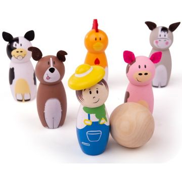 Mini bowling din lemn pentru copii Bigjigs - Ferma