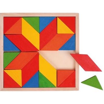 Mozaic din lemn Bigjigs - Cu figuri geometrice, 24 piese