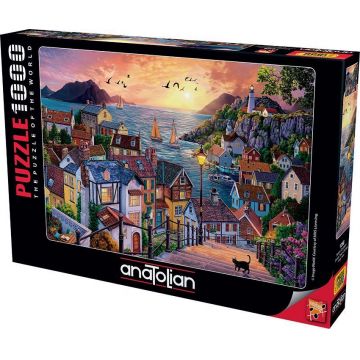 Puzzle Anatolian din 1000 de piese - Oras de coasta la apus