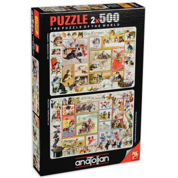 Puzzle Anatolian din 2 x 500 de piese - Benzi desenate cu pisoi si catei, Barbara Behr