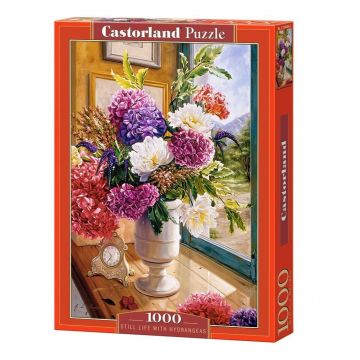 Puzzle Castorland din 1000 de piese - Natura statica cu hortensii