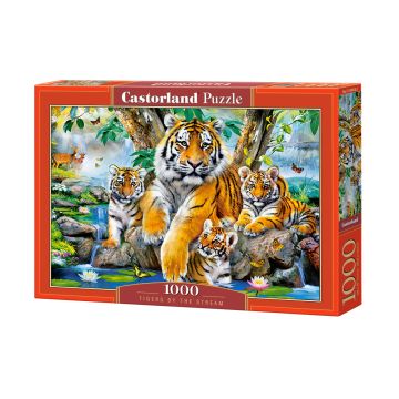 Puzzle Castorland din 1000 de piese - Tigrii langa cascada
