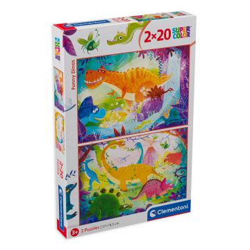 Puzzle Clementoni din 2 x 20 de piese - Dinozauri amuzanti