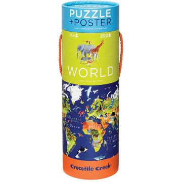 Puzzle Crocodile Creek din 200 de piese - Harta lumii, cu poster cadou