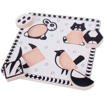 Puzzle din lemn Bigjigs - Animale alb-negru, Tip 1