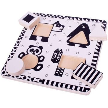 Puzzle din lemn Bigjigs - Animale alb-negru, Tip 2