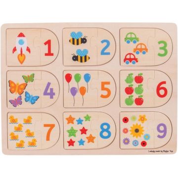 Puzzle din lemn Bigjigs - Cu numere si piese care se imbina