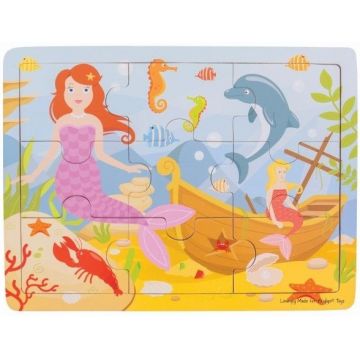 Puzzle din lemn Bigjigs - Sirena, 9 piese