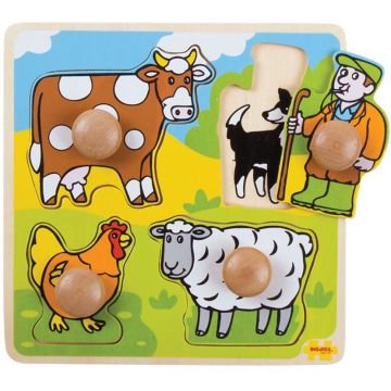 Puzzle din lemn cu manere Bigjigs - Ferma