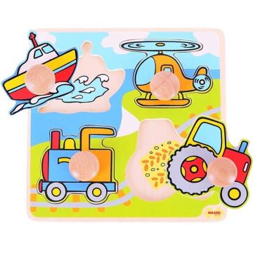 Puzzle din lemn, cu manere Bigjigs - Vehicule