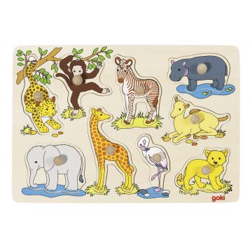 Puzzle din lemn cu manere Goki - Animale din Africa