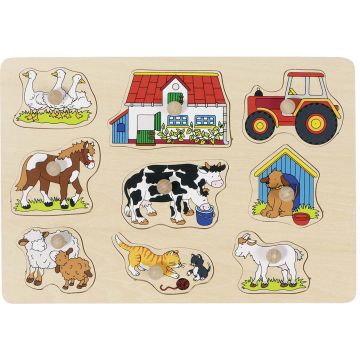 Puzzle din lemn cu manere Goki - Ferma