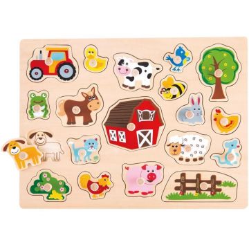 Puzzle din lemn cu manere Lelin - Ferma