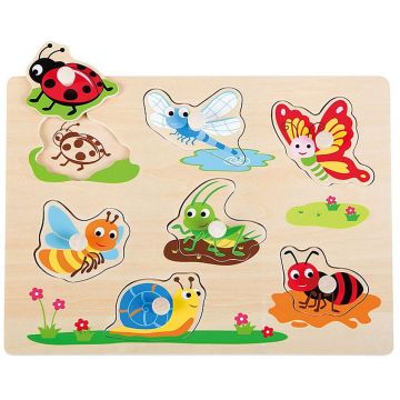 Puzzle din lemn cu manere Lelin - Insecte