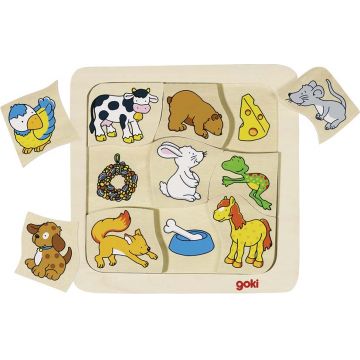 Puzzle din lemn Goki - Cine ce mananca?