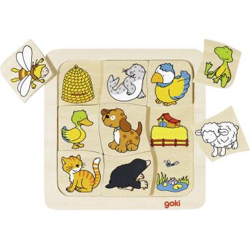Puzzle din lemn Goki - Cine unde traieste?