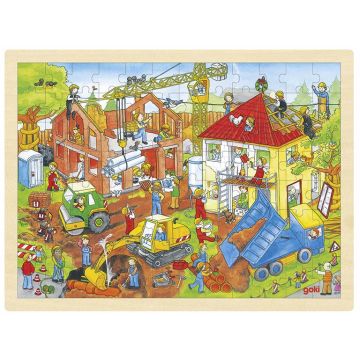 Puzzle din lemn Goki - La constructie