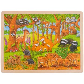 Puzzle din lemn Goki - Pui de animale, de padure