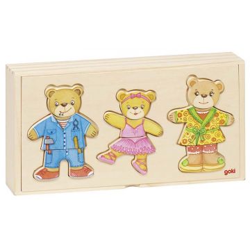 Puzzle din lemn Goki - Ursi de imbracat, tip 2