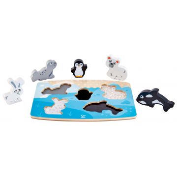 Puzzle din lemn Hape - Atinge si recunoaste, animale polare