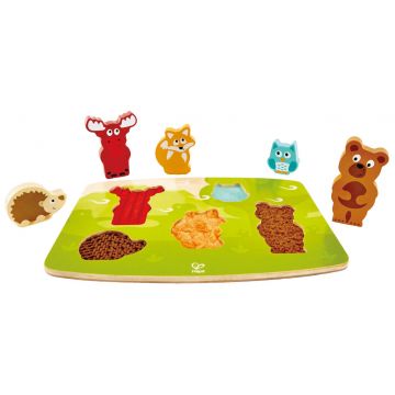 Puzzle din lemn Hape - Atinge si recunoaste, animale salbatice