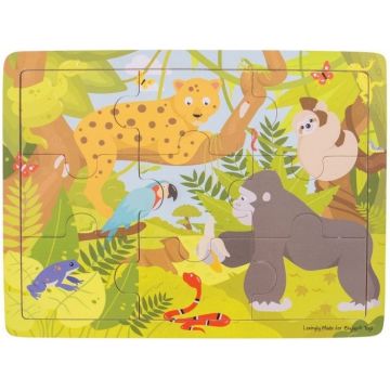Puzzle din lemn in rama, pentru copii Bigjigs - Jungla
