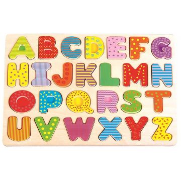 Puzzle din lemn Lelin - Alfabet englez, litere majuscule